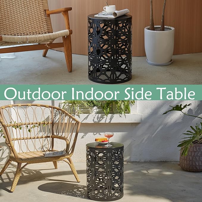 Y&M Set of 3 Stacking Coffee Table for Living Room, Patio Side Table,Indoor End Tables for Bedroom, Outdoor Decorative Garden Stool with Heavy Duty Metal Frame Modern Industrial Decor - Black