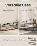 SONGMICS Shoe Rack, 2-Tier Shoe Organizer, Metal Storage Shelf, Upright or Upside Down, for 12-15 Pairs, Stackable, for Entryway, 11.8 x 36.2 x 13.4 Inches, Black ULSA12BK