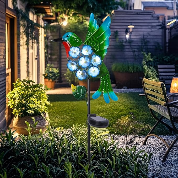 Solar Lights Outdoor Decorative Metal Solar Hummingbird Waterproof LED Metal Waterproof Garden Stake Lights for Walkway Pathway Lawn Patio Yard Decorations