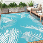Pauwer Waterproof Outdoor Rug 5x8, Reversible Plastic Straw Patio Camping Rug, Indoor Outdoor RV Mat Carpet for Deck, Camper, Porch, Balcony, Backyard, Picnic, Leaf Teal