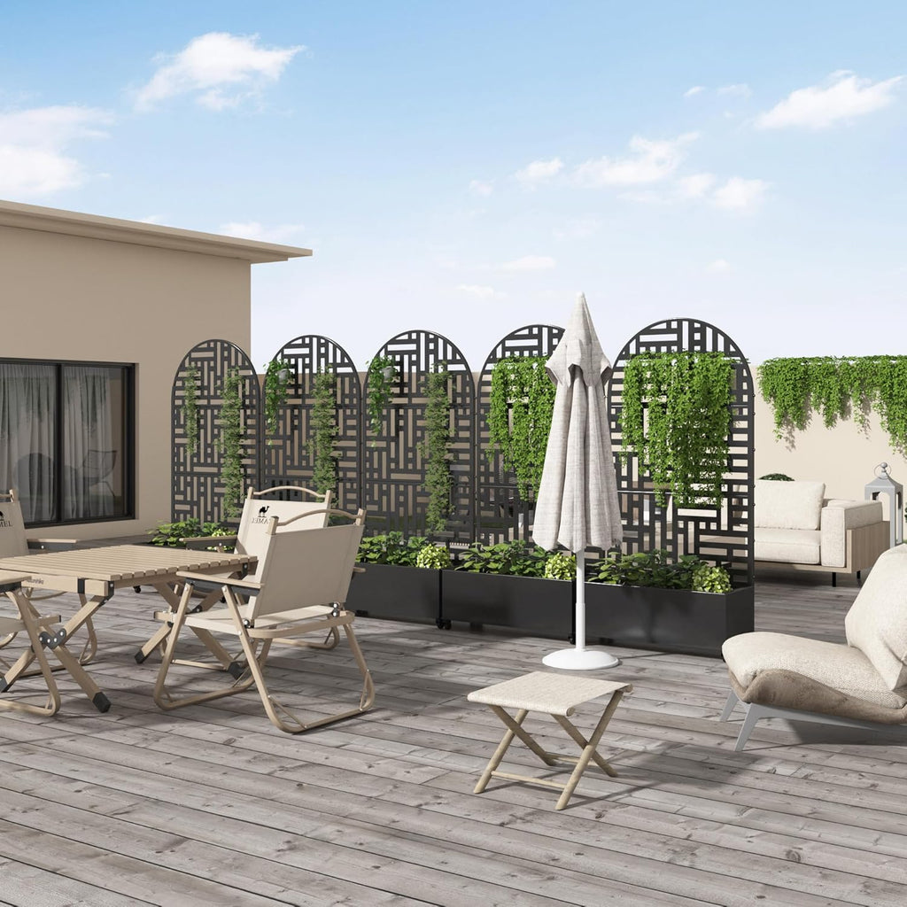 Casaphoria Metal Raised Garden Bed with Trellis and Wheels, 72"x35"x16" Arched Planter Box for Climbing Plants, Vegetables & Vines, Features Drainage Holes and Privacy Screen (Black-Helen)