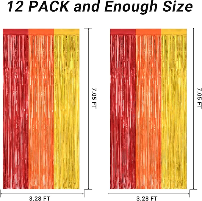 2 Pack Thanksgiving Backdrop, 3.28 FT x 7.05 FT Red Orange Gold Party Streamer, Metallic Fringe Curtains Foil Streamer Tinsel Backdrop, Thanksgiving Party Decorations Photo Props Wall Decor