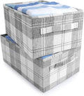 ANMINY 2PCS Storage Baskets Closet Storage Organizer Bins with Handles, Foldable Large Fabric Storage Bins for Shelves, Rectangular Baskets Laundry Clothes Blanket Cubes - Light Gray, Medium