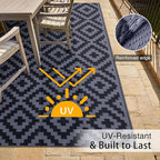 OLANLY Waterproof Outdoor Rug 4x6 ft, Outdoor Plastic Straw Rug for Camping, RV Mat Outside, Indoor Outdoor Carpet for Porch, Deck, Backyard, Balcony, Picnic, Black & Grey