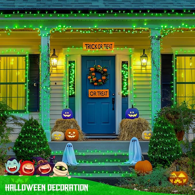 JMEXSUSS 400 LED Green Halloween Lights, 132ft Green String Lights Outdoor Waterproof, 8 Modes LED Christmas Light for Tree House Fireplace Party Halloween Decoration
