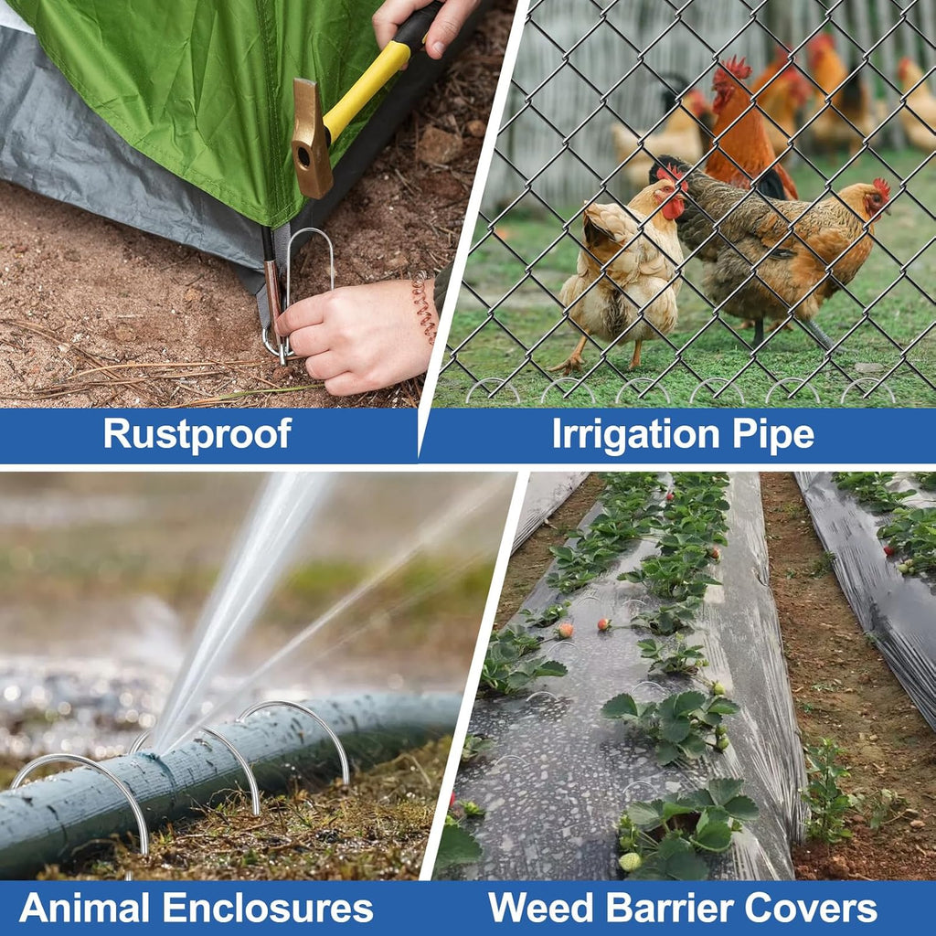 150 Pack U Shape Drip Irrigation Stakes, Heavy-Duty Garden Staples 6 Inch Galvanized Rust-Resistant Landscape Staples, Irrigation Hose Stakes Securing for Tube, Lawns, Landscape Fabric Barrier