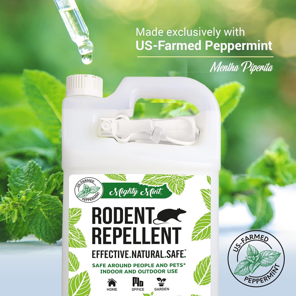 Mighty Mint Peppermint Oil Rodent Repellent Spray with Microfiber Cloth – Natural Indoor & Outdoor Control for Mice and Rats – Plant-Based, Extra-Strong Formula - 1 Gallon (128 oz)