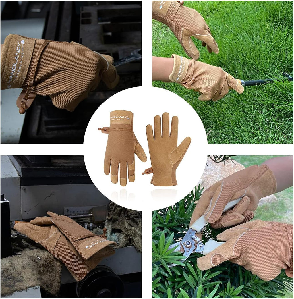 HANDLANDY Women Safety Work Gloves Utility Touch Screen Working Grip Glove for Yardwork Gardening Breathable Mechanic Gloves