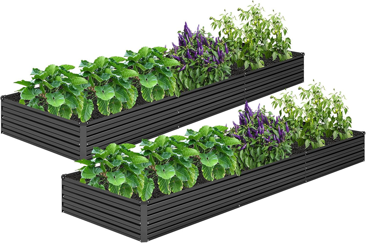 MGNO 2pcs 10x3x1FT Galvanized Raised Garden Bed-Outdoor Planter Box for Vegetables-Metal Garden Bed,Rectangle Planting Box for Herb,Flower,Black