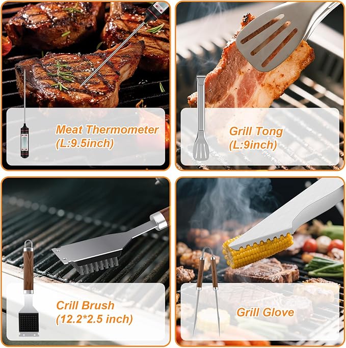 137PCS BBQ Grill Accessories Set – Stainless Steel Grill Tools for Outdoor Grill with Carrying Case, Heatproof Handles & BBQ Utensils for Camping, Backyard & Gifts