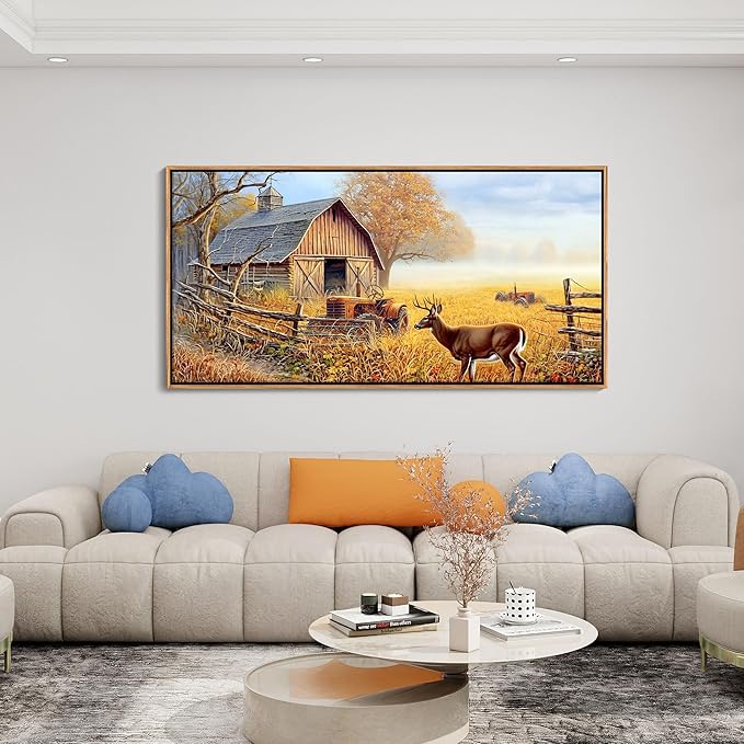 JEAWA Animal Canvas Wall Art Decor - Deer Canvas for Wall Decor, Farm Artwork Decor, Large Framed Wall Art for Living Room Bedroom, 24x48 IN