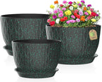 12/10/9 Inch Plant Pots, 3 Pack Large Flower Pots for Indoor and Outdoor Plants with Water Ripples, Large Plastic Flower Pots with Drainage Holes and Tray for Garden Indoor Plants