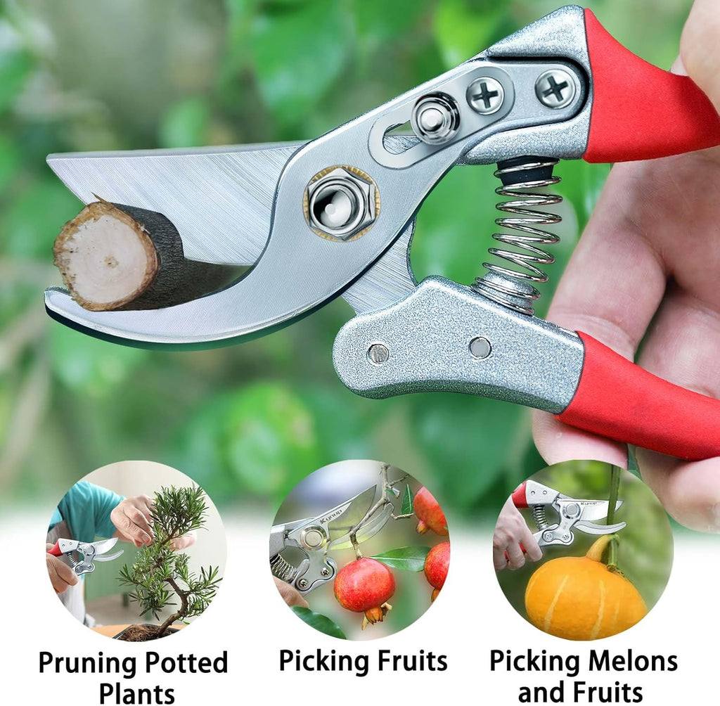 Kynup 2Packs Pruning Shears for Gardening, Garden Shears Scissors Heavy Duty, Bypass Pruner Hand Shears, Tree Trimmers Secateurs, Garden Clippers for Plants, Hedge Shears, Garden Tools (Red)