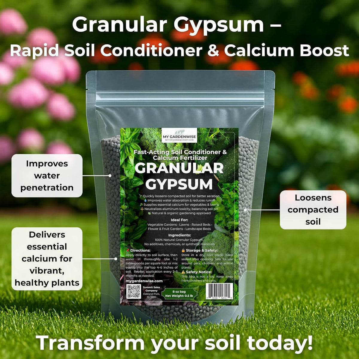 Gypsum for Soil - Calcium for Plants - Gypsum Fertilizer for Gardening, Lawn & Vegetables - Calcium for Garden (3 qts. - 6 lbs.)