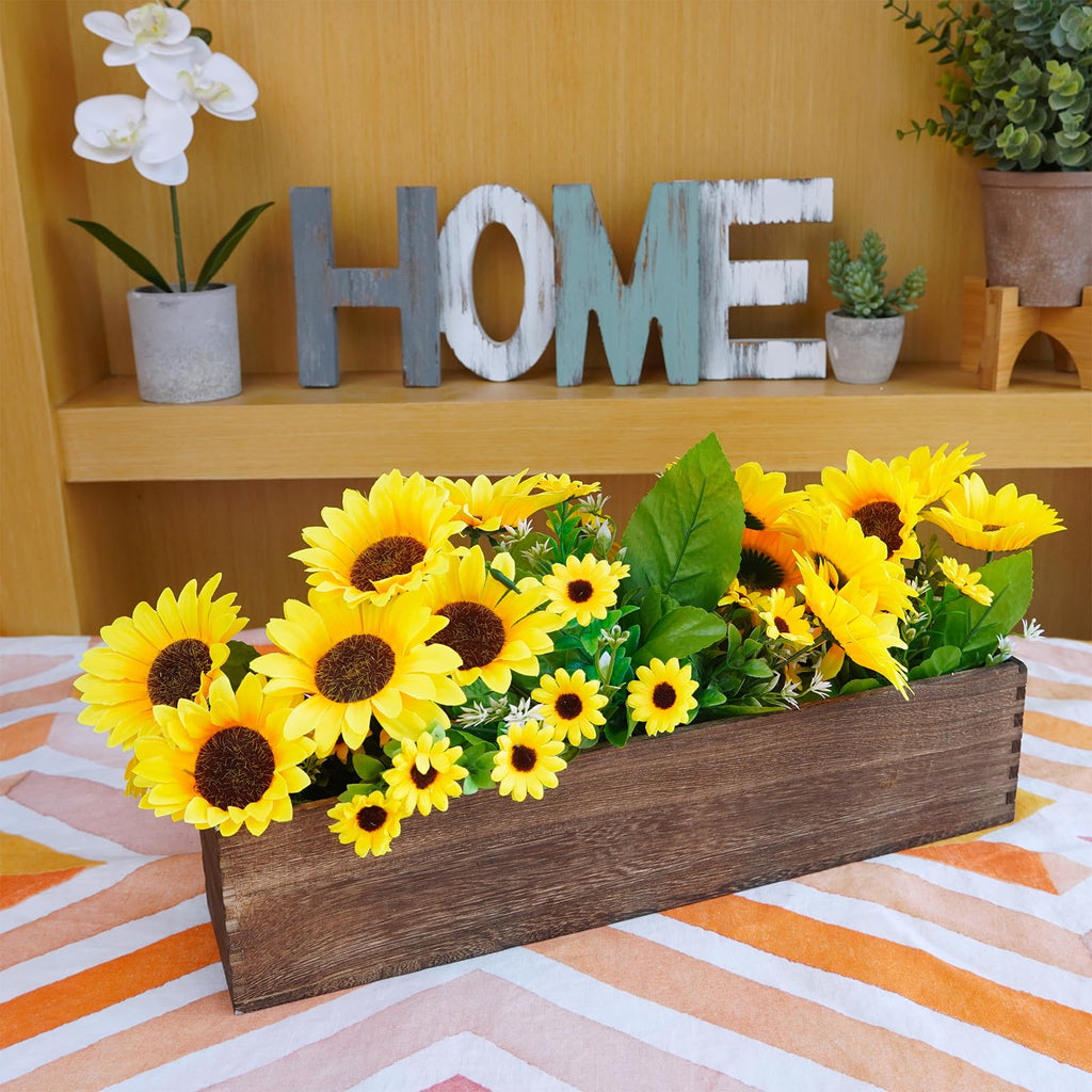 Winlyn Rustic Wooden Planter Box 17.3" L x 3.9" W x 3.9" H Brown Rectangular Planter Decorative Wood Box with Removable Plastic Liner Window Box for Farmhouse Wedding Home Garden Table Centerpiece.