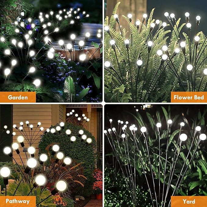 Solar Garden Lights, 8 Pack 64LED Solar Firefly Lights, Waterproof Garden Light Outdoor with 2 Lighting Modes, Swaying Light for Outside Yard, Walkway, Patio, Lawn, Flower Bed Decoration (Cool White)