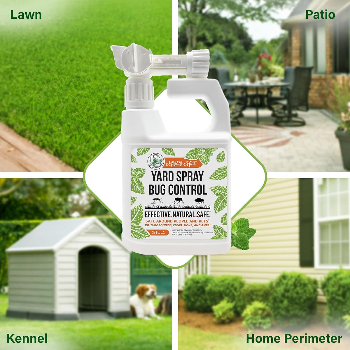 Mighty Mint Peppermint Oil Lawn & Yard Bug Control Spray – Natural Outdoor Pest Repellent for Fleas, Ticks, Mosquitoes, Ants, and More – Plant-Based, Extra-Strength Formula – 32 oz (Pack of 2)