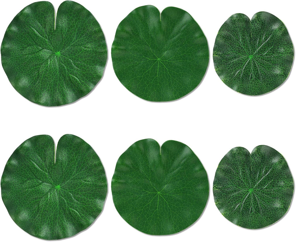 6Pcs Fake Lily Pads, 3 Sizes Floating Artificial Lily Pads Decorations, Realistic Pond Plants Decor for Pool Patio Aquarium Fountain