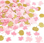 Sumind 200 Pieces Thanksgiving Pink and Gold Pumpkin Confetti Christmas Baby Shower Maple Leaf Confetti Glitter Thanksgiving Pumpkin Decorations Table Decorations for Birthday Party Supplies (Simple)