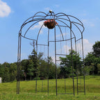 OUTOUR French Style Birdcage Shape Heavy Duty Gazebo,9'Highx 6‘6"Wide,Pergola Pavilion Arch Arbor Arbour Plants Stand Rack for Wedding Outdoor Garden Lawn Backyard Patio,Climbing Vines,Roses,Dark Rust