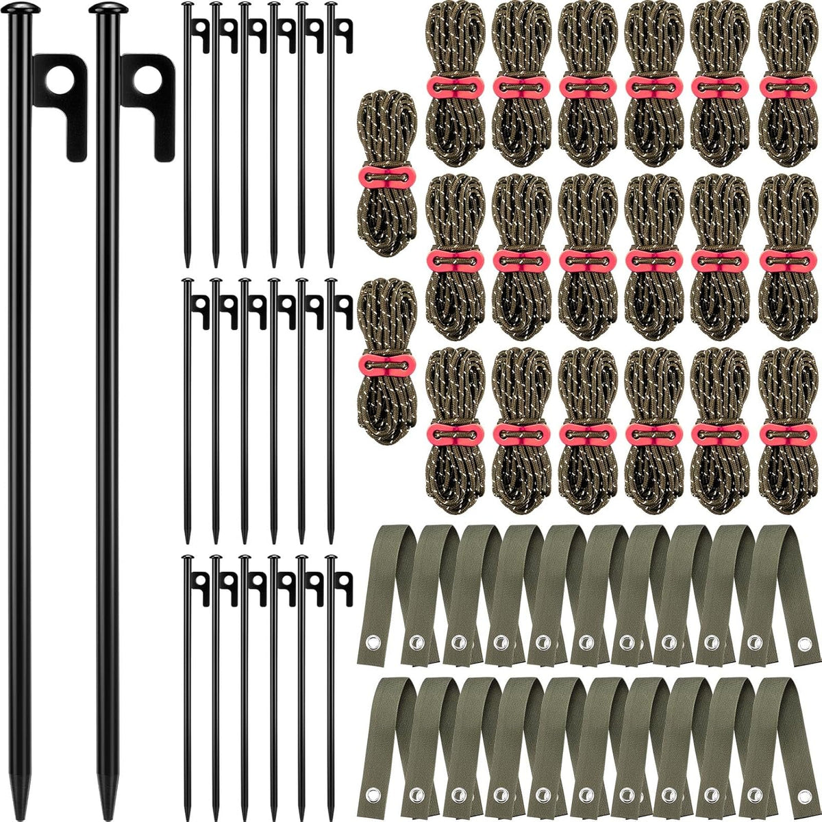 Suzile 60 Pcs Tree Stake Kit, Heavy Duty Tree Staking and Supports for Leaning Trees Include 11. 8'' Steel Stakes 15. 8'' Support Straps 13. 12 ft Ropes for Anchoring Hurricane Protection (Army Green)
