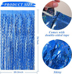 Blue Tinsel Foil Fringe Curtains Wavy Backdrop for Parties Sparkle Metallic Wavy Foil Fringe Backdrop Curtain for Party Decorations Photo Booth Props Birthday Graduation Wedding