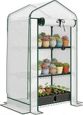 Outsunny 3 Tier Mini Greenhouse with Screen Roof, 27.6" x 19.7" x 50", Portable Small Greenhouse with High Strength PE Cover, Roll-Up Zipper Door for Garden Yard Backyard, White
