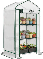 Outsunny 3 Tier Mini Greenhouse with Screen Roof, 27.6" x 19.7" x 50", Portable Small Greenhouse with High Strength PE Cover, Roll-Up Zipper Door for Garden Yard Backyard, White