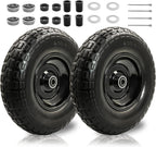 2PC 4.00-6 Flat-Free Tires and Wheels,13" Rubber Solid Tire, with 5/8" & 3/4" Bearing, 1.8"-5.8" Centered Hub Length, 4.00-6 tire and wheel Fit for Gorilla Cart, Garden Cart/Hand Truck/Wheelbarrowetc.