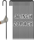 AAGUT 20 Pack Rebar Stakes J Hook 36 inch Heavy Duty Trampoline Stakes Steel Ground Anchors with Chisel Point End for Camping Tent Canopy and Chain Link Fence,Black