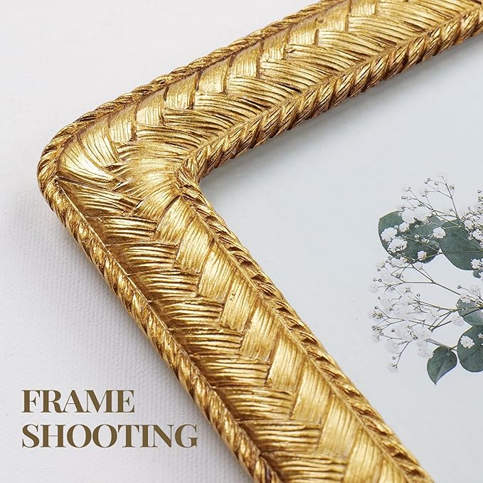 Cuspin 4x6 Gold Picture Frame, Ornate Decorative Rattan Resin Photo Frame, Gold Frames Braided Design for Tabletop Display or Wall Hanging, Elegant Home Decor