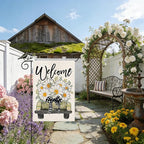 GEEORY Daisy Eucalyptus Truck Welcome Garden Flag 12x18 Inch, Double Sided Spring Summer Small Floral Flag, Farmhouse Rustic Outdoor Outside Yard Lawn Decoration