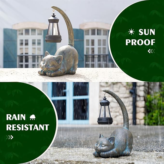 MININOVA Solar Garden Statues Cat Figurine with Solar Light Outdoor Decorations for Patio Yard Lawn Ornament Outdoor Housewarming Birthday Gift for Mom Grandma Friends