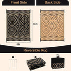 Wonnitar 8x10 Outdoor Rug, Large Waterproof Reversible Outdoor Patio Area Rug, Indoor/Outdoor Plastic Straw Portable Camping Rug for Outside RV Balcony Garden Deck (Black & Brown,8'x10')