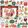 HOWAF 30 Pcs Christmas Photo Booth Props - Merry Christmas Paper Photo Frame, Funny Santa & Gingerbread Photo Props for Xmas Holiday Party Decoration, Selfie Frame Props