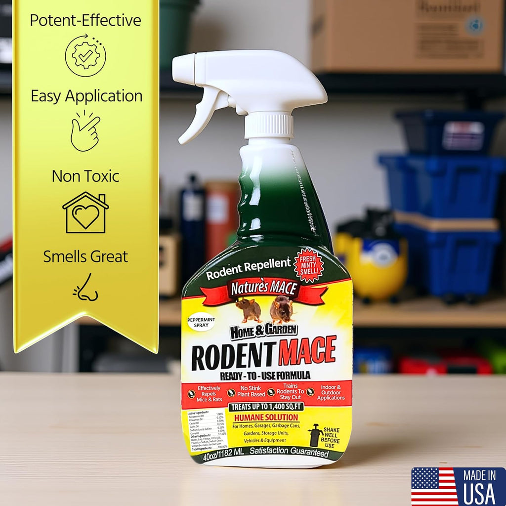 Nature’s MACE Rodent Repellent 5 Gal Concentrate, Covers 10 Acres, Repel Mice & Rats, Keep Mice, Rats & Rodents Out of Home, Garage, Attic, and Crawl Space, Safe to Use Around Children, Pets, & Plants