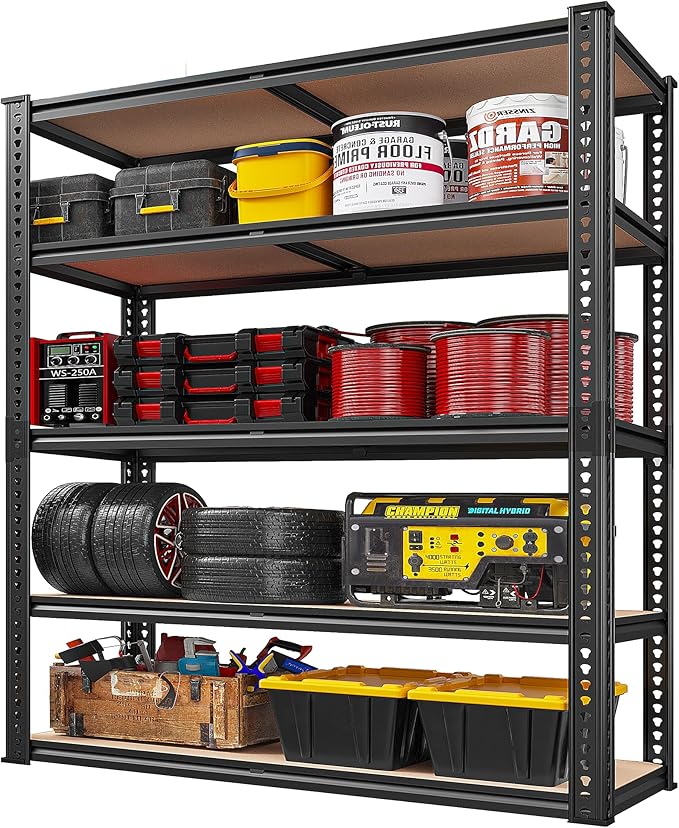 REIBII 40" W Garage Shelving 2500LBS Storage Shelves 72" H Metal Shelving 5 Tier Metal Shelves Adjustable Pantry Shelf for Closet Kitchen Warehouse 40" W x 19.7''D x 72''H