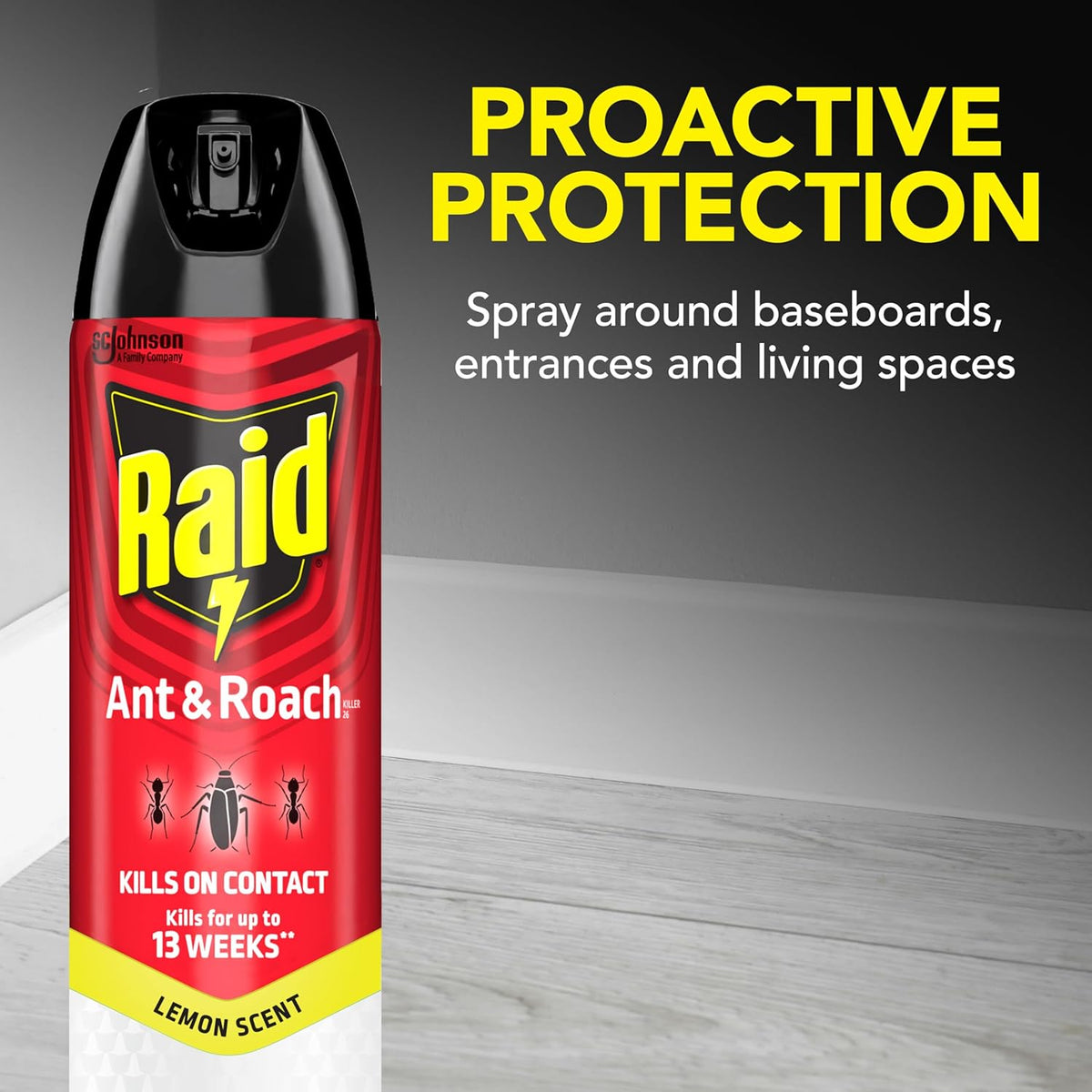 Raid Ant & Roach Killer Spray For Listed Bugs, Keeps Killing for Weeks, Lemon Scent, 17.5 oz