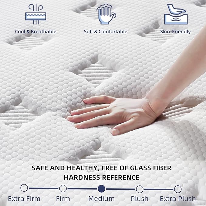 King Size Mattress, 12 Inch Medium Firm King Mattress in a Box, Hybrid Mattresses With High Density Gel Memory Foam & Independent Pocket Springs for Motion Isolation & Edge Support, Release Stress