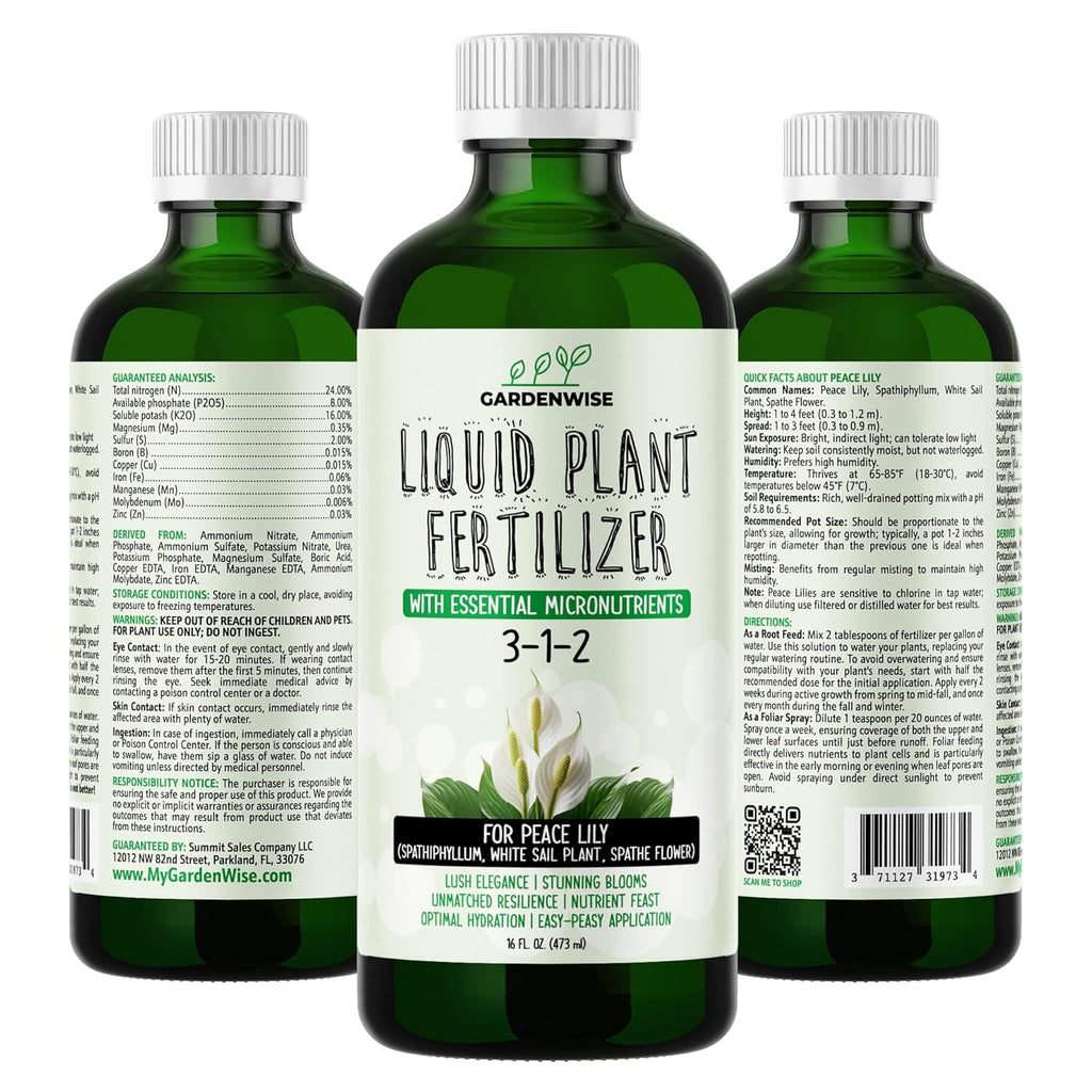 Peace Lily Fertilizer: 3-1-2 Liquid Fertilizer with Essential Micronutrients - The Ultimate Food for Spathiphyllum, Perfect for Indoor Plants (8 OZ)