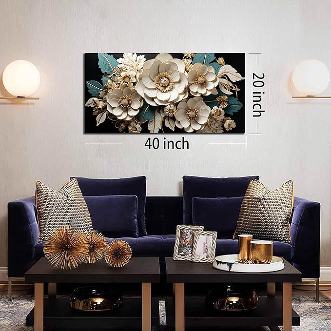 Flower Canvas Wall Art for Living Room Bedroom Home Office White Flower Picture Artwork Large Framed Wall Art Modern Canvas Prints Size 20x40