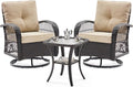 UDPATIO 3 Pieces Patio Furniture Set, Outdoor Swivel Rocker Patio Chairs Set of 2, All-Weather PE Wicker Glider Chairs with Thick Cushions and Glass Coffee Table，for Porch Deck Backyard Khaki