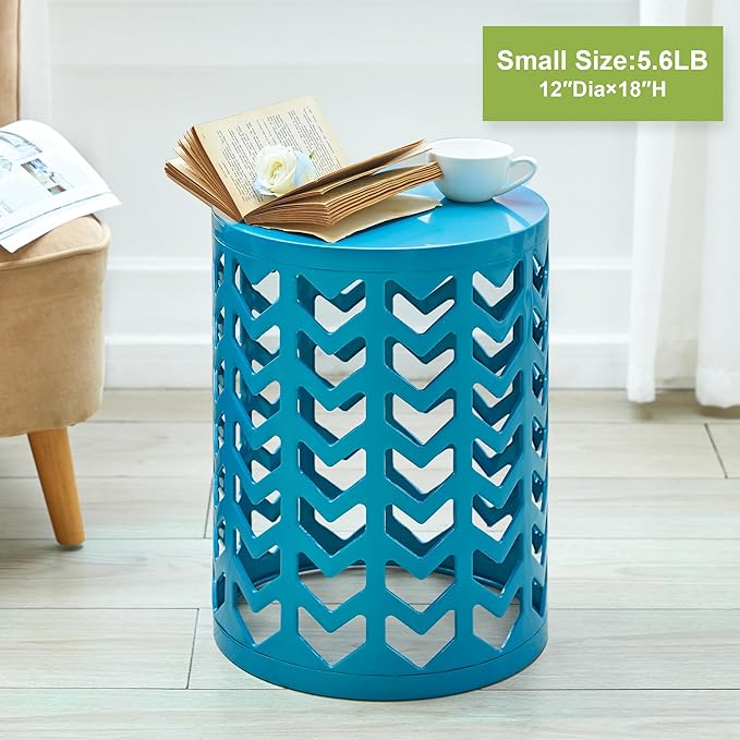 Y&M Nesting Side Table, Set of 3 Stacking Coffee Table for Living Room, Indoor End Tables, Outdoor Decorative Garden Stool with Heavy Duty Metal Frame Modern Industrial Decor - Blue