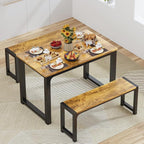 Gizoon 63” Kitchen Table Sets for 4 with 2 Benches Extendable Dining Table Set for 4 with Chairs Dining Room Table and Chairs for Kitchen Apartment Outdoor and Home Office, Rustic Brown