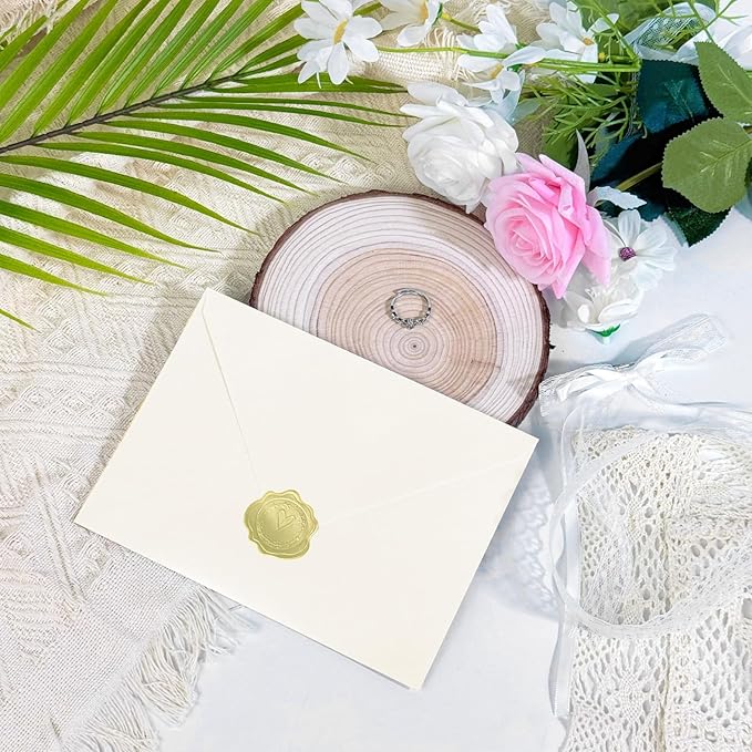 50 PCS Pearl Ivory A7 Envelopes with Stickers, Shimmering 5x7 Envelopes for Invitations, Great for Wedding Invitation Cards, Birthday RSVP, Graduation, Baby Shower 5.25 x 7.25 inches