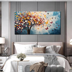 Butterfly Tree Canvas Wall Art for Living Room Bedroom Home Office Blue Colorful Tree of Life Wall Art Modern Large Framed Canvas Prints Size 29x59