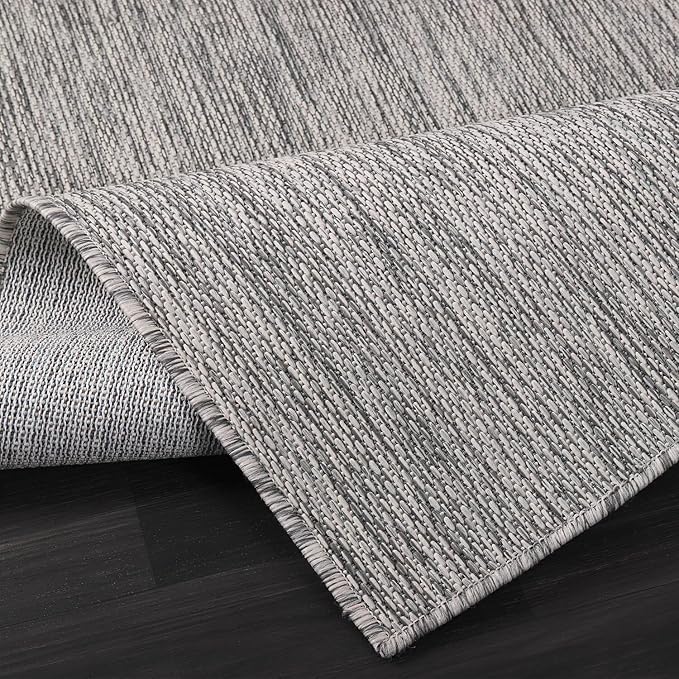 Washable Indoor Outdoor Rug 9x12 Weather Resistant Area Rugs Modern Solid for Porch Deck Balcony Backyard Patio Outside Carpet (9 X 12 Silver Grey)