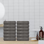 White Classic Resort Collection Soft Washcloth Face & Body Towel Set | 12x12 Luxury Hotel Plush & Absorbent Cotton Washclothes [12 Pack, Charcoal]