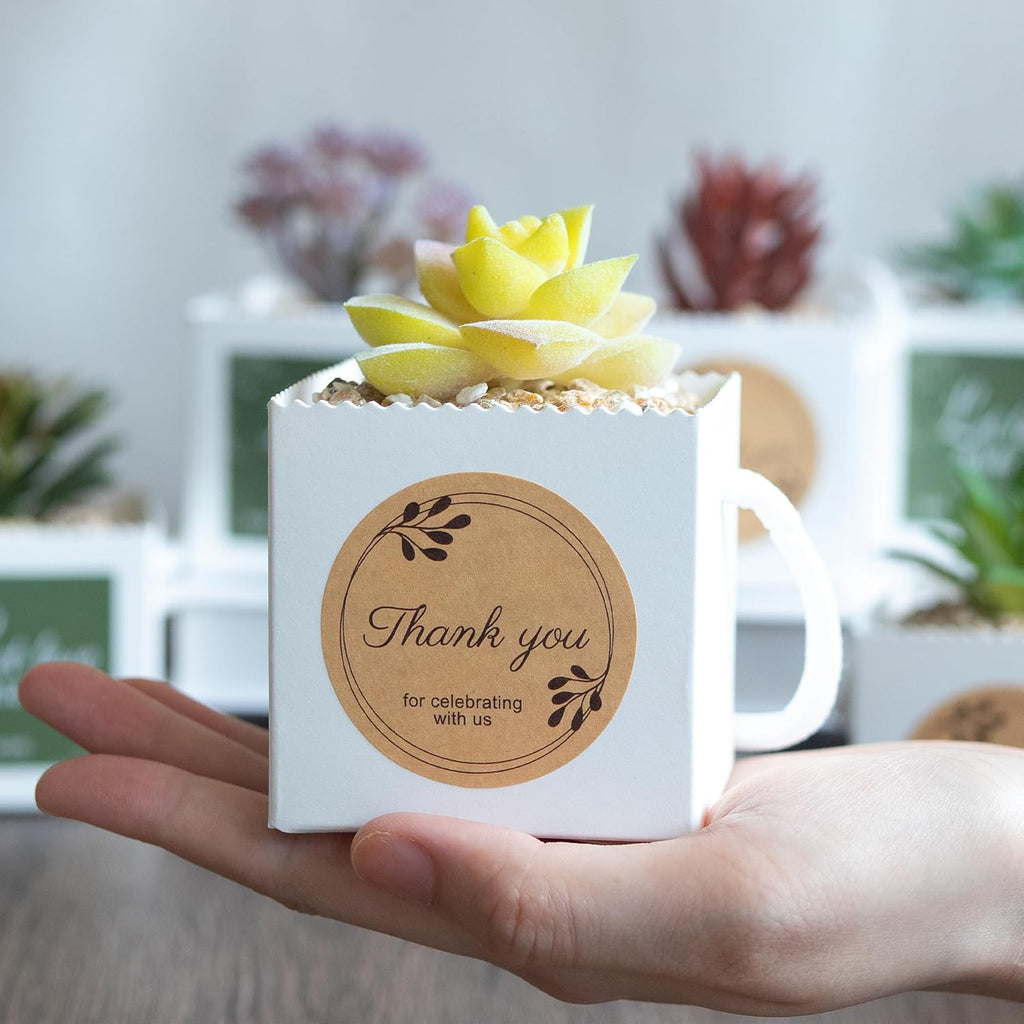 Temlum 2.5 Inch Succulent Wrap Bags (Fits 2.5″ Pots) with Thank You & Let Love Grow Stickers, Succulent Gift Box for Wedding, Baby Shower, Succulent Party Favors for Guests (White 40pcs)