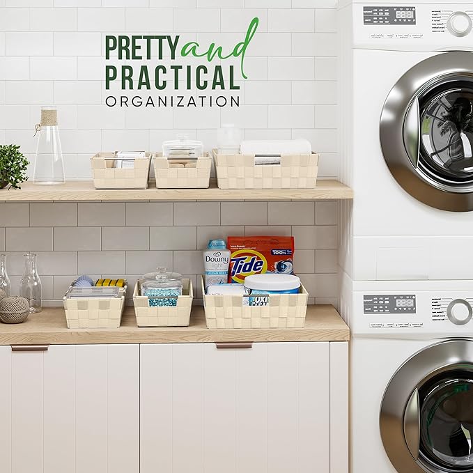 Baskets For Organizing Set Of 9 Cream - Storage Baskets For Shelves - Perfect Closet Organizer Bins, Bathroom Basket, and Pantry Basket - Small Storage Bins For Shelves - Bin For Organization